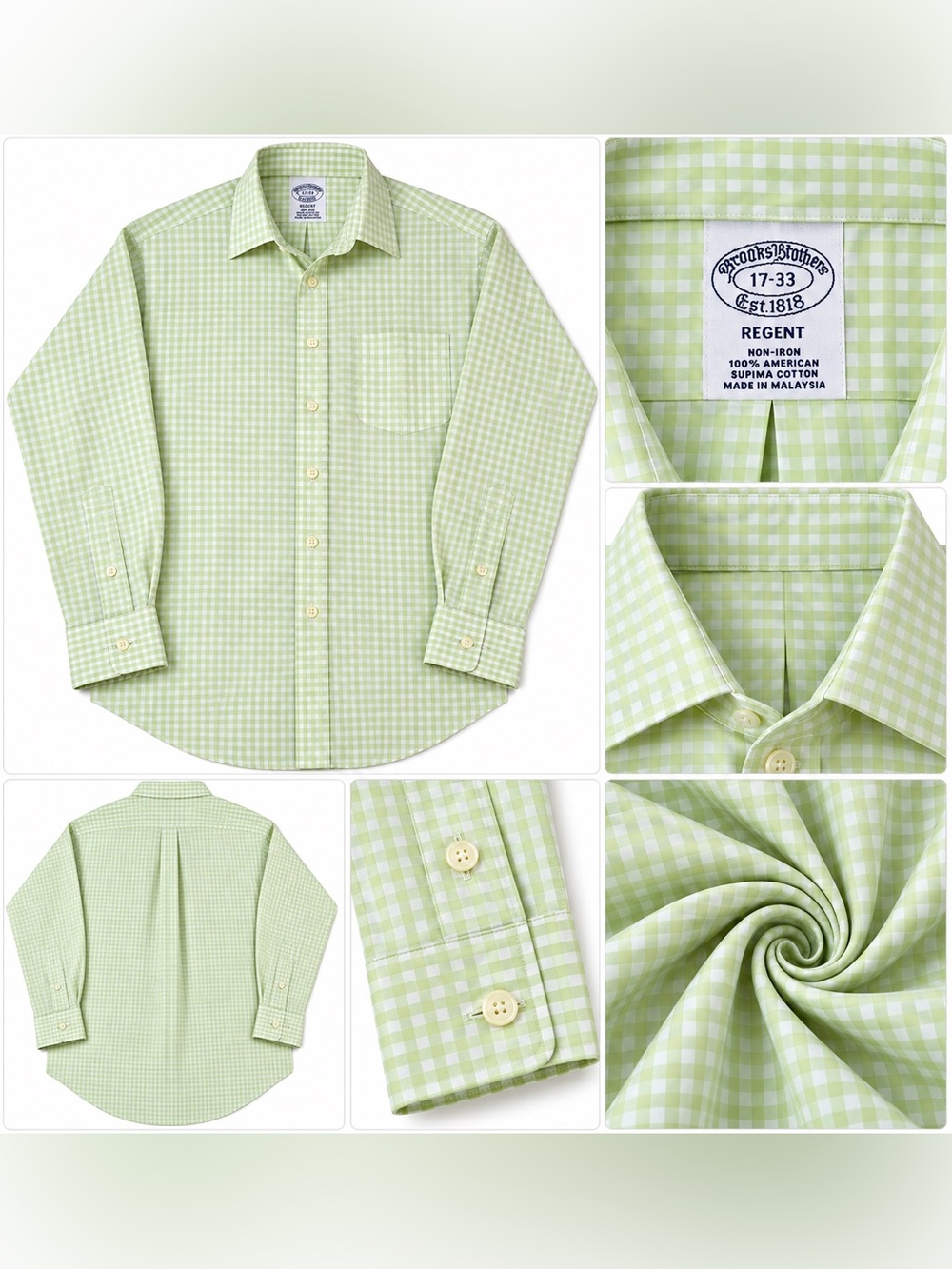 Brooks Brothers Regent Gingham Dress Shirt - Light Green